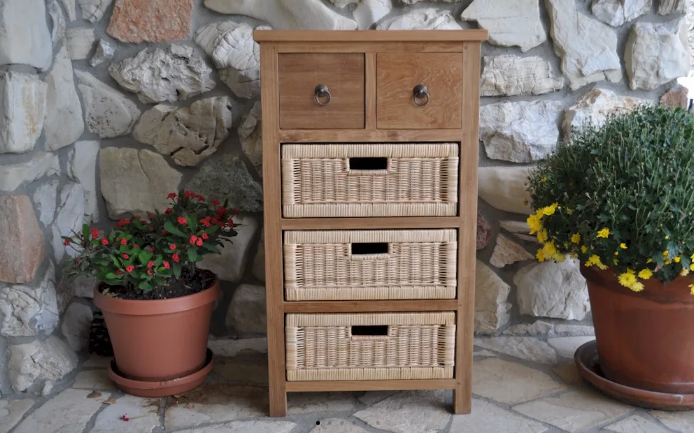 TB-2130C  Anderson Teak - Safari with Drawers & Rattan Baskets
