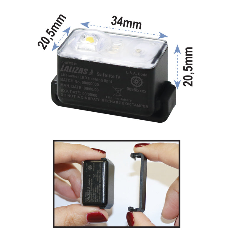 72349  LALIZAS Lifejacket LED flashing light "Safelite IV" ON-OFF water activated