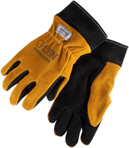 LION® Defender, Structural Firefighting Gloves, w/Gauntlet Cuff, Black/Gold