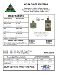 MO302  3 wire single phase: 18" leads, 120/240 volts MOV